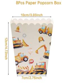 8 pièces boîtes à pop-corn de véhicule d'ingénierie, boîtes à frites, gobelets à pop-corn, boîtes à pain de boulangerie, boîtes cadeaux pour anniversaire, baby shower, boîtes à bonbons, décoration d'emballage cadeaux, pour soirée familiale de cinéma, Noël