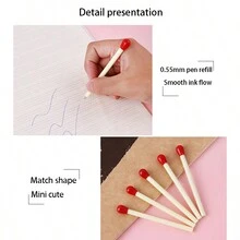 20入組創意和可愛的火柴棒設計圓珠筆,逼真的火柴棒形狀迷你筆,適用於學生學習輔助工具和獎品 - 白色 - 查看 6