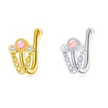 1入非穿孔鼻夾&鼻環,採用三鏈設計的箭貫穿心形吊墜,金色和銀色色調 - 三顆圓鋯 - 查看 3