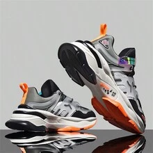 男士加大碼粗底運動休閒增高運動鞋,靈感來自名人風格,厚底增高,適用於運動/休閒/跑步 - 灰色 - 查看 1