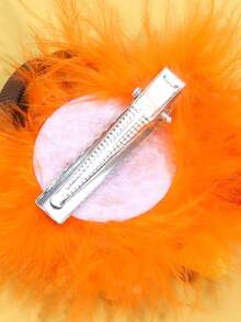 童裝飾品1個可愛的秋冬保暖火雞毛夾髮飾