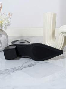 時尚女款尖頭短靴,鞋跟高度4公分,西式簡約仿麂皮厚底高跟靴 - 黑色 - 查看 6