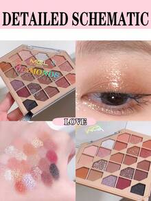 Mgl菱形22色眼影盤 - 進口哑光珍珠光泽泥土色系日常使用(焦糖橙棕色盤)1入 - 彩色 - 查看 8