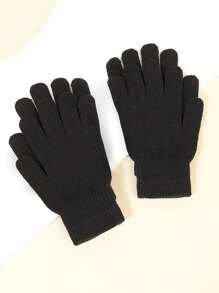Conjunto De 2 Pares De Guantes Cálidos Con Diseño Simple Para Otoño/invierno - Negro - Ver 6