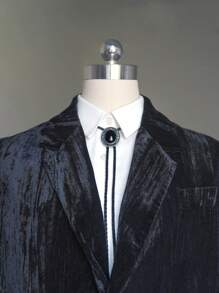 pooting bear 1pc Western Cowboy Style Vintage Black Onyx Bolo Tie, Fashionable Unisex Necktie With Decorative Clasp And Long Chain Street,School - Black - View 2