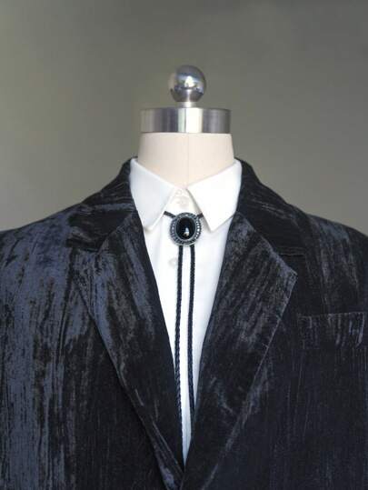 pooting bear 1 قطعة ربطة عنق بولو على الطراز الغربي الكاوبوي ذات طراز قديم من الأونكس الأسود، ربطة عنق عصرية للجنسين مع مشبك زخرفي وسلسلة طويلة للشارع والمدرسة