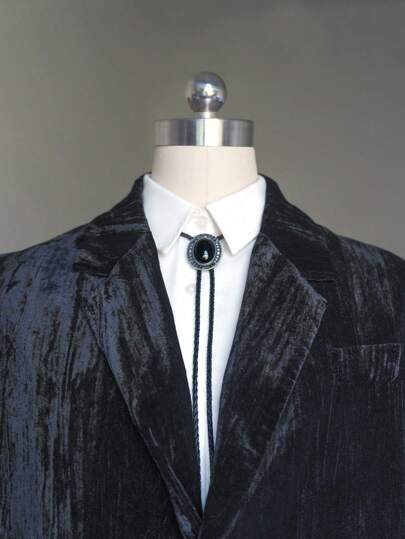 pooting bear 1 件西部牛仔风格复古黑玛瑙波洛领带，时尚男女通用领带，带装饰扣和长链，适合街头、学校