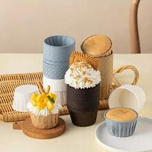 50pcs Muffin Cupcake Paper Liners With Oil-Proof PaperTray And Rolled Aluminum Edges - Beige - View 5