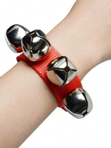 2 件裝手鈴手腕和腳踝鈴,布質音樂鼓舞腕帶(紅.綠.粉紅.黃) - 紅色 - 查看 3