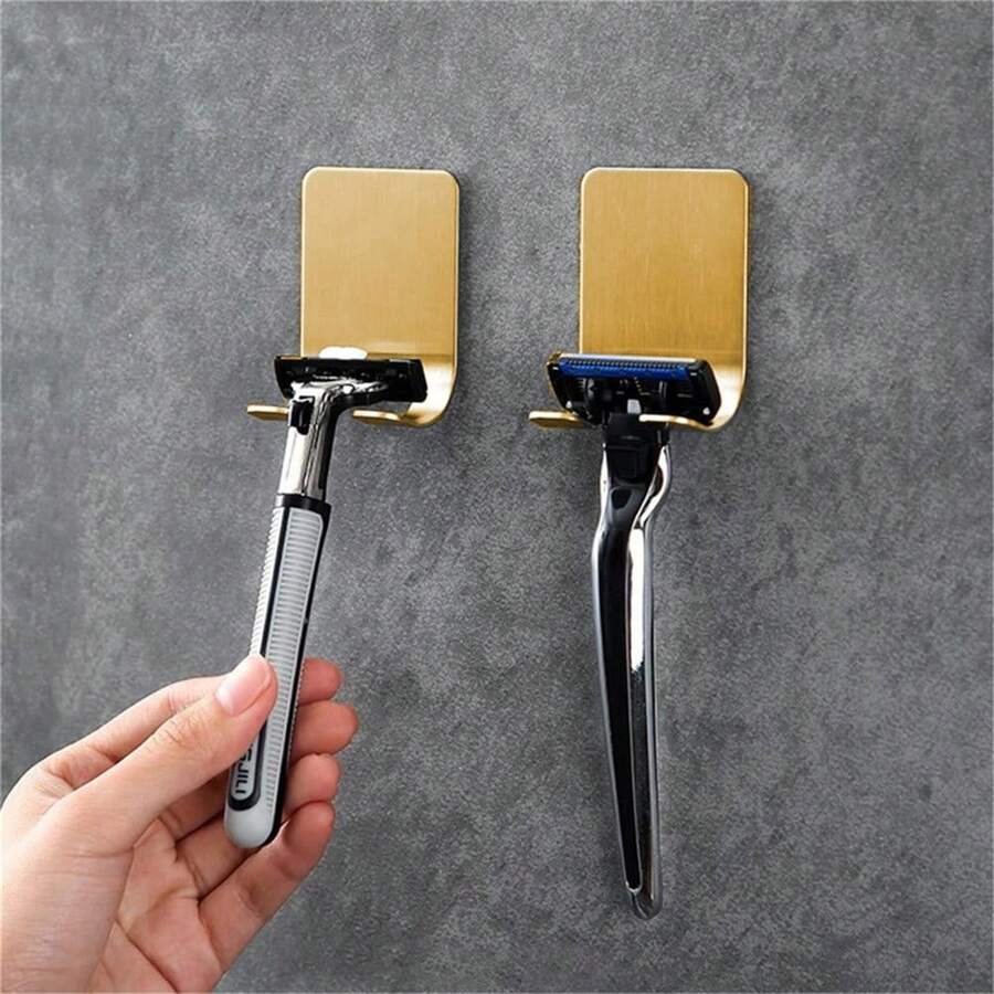 4pcs Gold Stainless Steel Razor Holder, Adhesive Bathroom Shaver Organizer Rack - Gold - View 1