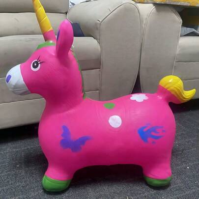 Montable Caballito Unicornio Inflable Brinca Luz Voz