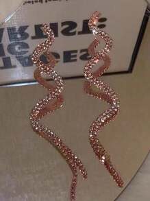 1 Paio Di Orecchini Pendenti Serpentiformi In Metallo Alla Moda Decorati Con Strass E Nappe Per Lo Stile Dolce Della Festa Delle Donne - Oro rosa - Visualizzare 4