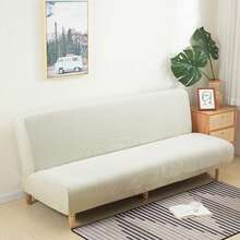 1pc Solid Color Corn Fleece Elastic Armless Sofa/Bed Cover, Suitable For Living Room, Bedroom, Home Use All Seasons