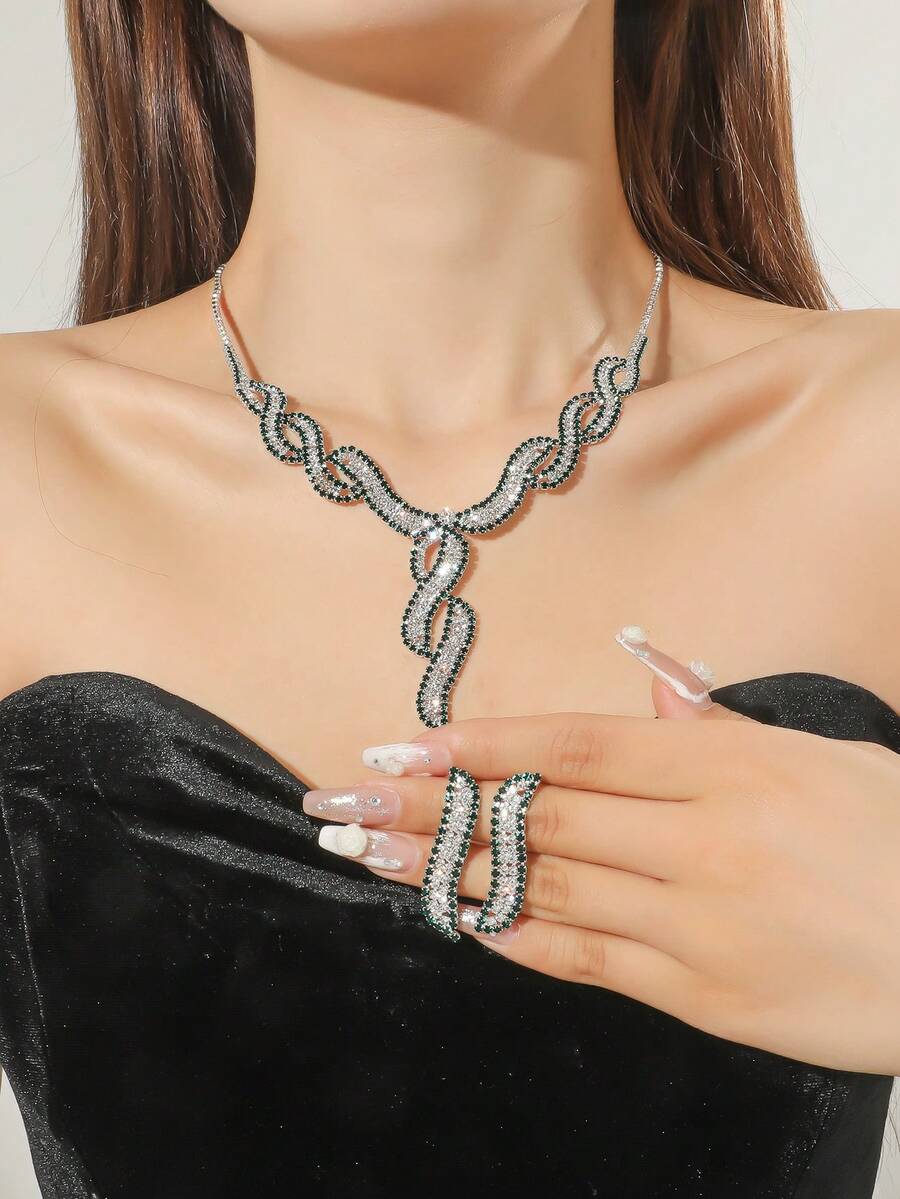 Supra Diamanto Gorgeous-Luxury Shining Bling Crystal Rhinestone Necklace Earrings Set Wedding Party Jewelry 3 In 1