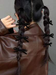 6pcs/Set Women's Black Bow Hair Clip Alligator Hairpin Set For Parties, Photoshoots, College Life And Any Occasions, Can Be Used As Hair Accessory Or Matched With Clothes Cute Valentine's Day Valentines Claw Clips Hair Claws Hair Barrettes, School Stuff, Elegant, Bows, Hair Accerssories