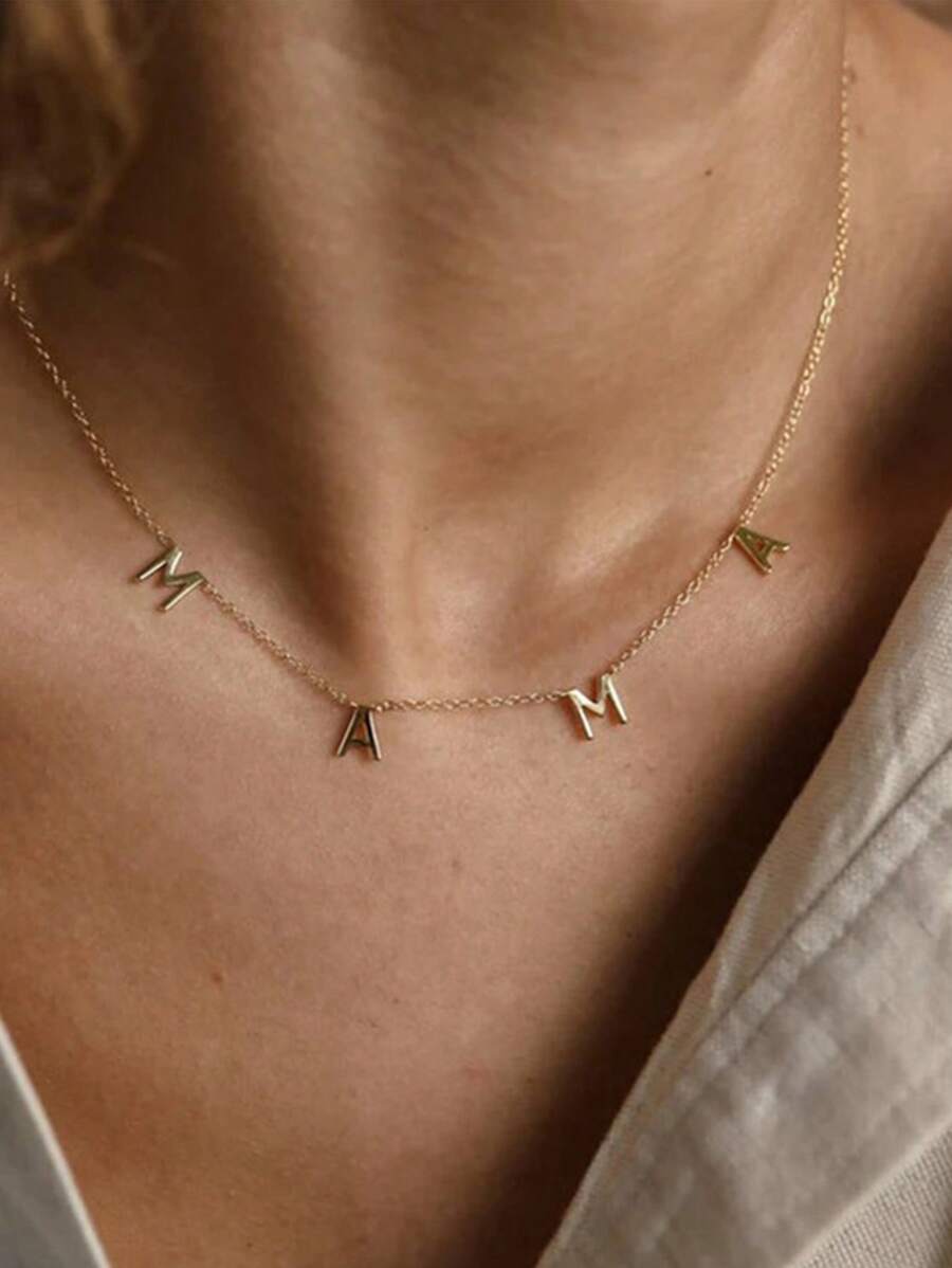 1Pc Fashion Golden Letter Necklace Simple Stainless Steel MAMA Letter Pendant Choker Best Mother's Day Gift Charming Jewelry - Gold - View 1