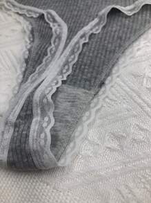 3入組女士可愛的黑、白、灰色卷邊蕾絲裝性感丁字褲 - 彩色 - 查看 4