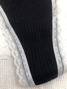 3入組女士可愛的黑、白、灰色卷邊蕾絲裝性感丁字褲 - 彩色 - 查看 3