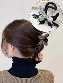 1 Miếng Thanh lịch Hình bướm Móng vuốt tóc Với Kim cương giả , Thích hợp Đối với Sử dụng hàng ngày - màu đen - Xem 2