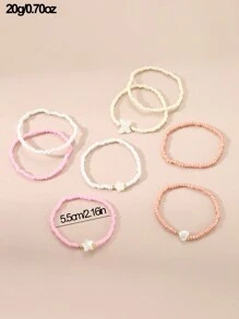 8pcs/Set Children's Rice Beads Heart Bracelet Combination - Multicolor - View 5
