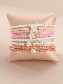 8pcs/Set Children's Rice Beads Heart Bracelet Combination - Multicolor - View 1