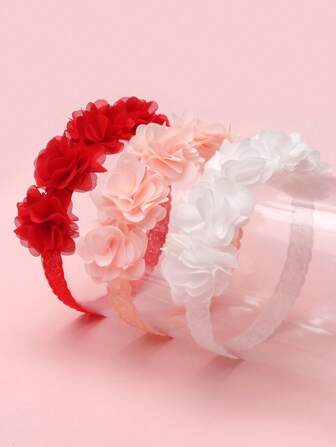 3pcs Infant & Toddler Sweet & Lovely Flower Headbands, Suitable For Daily Life