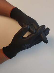 一雙帶有丁腈或乳膠塗層的安全手套,適用於機械生產和維修、農業防護、貨運裝卸、汽車修理、園藝工作、噴漆和噴塗 - 黑色 - 查看 3