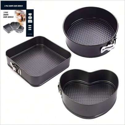 心形方形圓形彈簧模蛋糕盤，碳鋼可拆式底部蛋糕模具，不粘底烤盤，烤箱配件，烘焙工具，廚房小器具，廚房用品