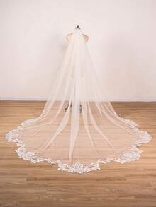 1 Pc Phụ nữ 1 Tầng Cathedral dài ren hoa Appliques Wedding Mạng che mặt cô dâu cho tiệc cưới Ngà mùa thu quần áo cho phụ nữ - Màu be - Xem 7