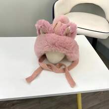 Women's Cute Ear Shaped Solid Color Ear Protection Casual Warm Hat, Comfortable Windproof Travel Brimless Hat - Pink - View 3