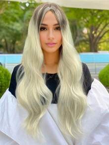 1 Gradient blend gray synthetic wig Body wave long curly hair middle part no fringe wig cosplay - Grey - View 4