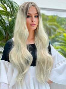 1 Gradient blend gray synthetic wig Body wave long curly hair middle part no fringe wig cosplay - Grey - View 1