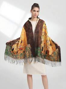 1pc Women's Multicolored Double-sided Digital Print Ink Painting Pattern Fashionable Warm Scarf Shawl Suitable For Autumn And Winter - Multicolor - View 1