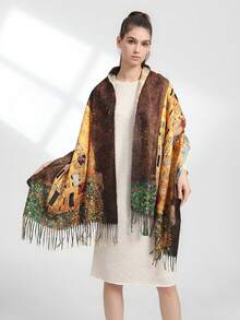 1pc Women's Multicolored Double-sided Digital Print Ink Painting Pattern Fashionable Warm Scarf Shawl Suitable For Autumn And Winter - Multicolor - View 2