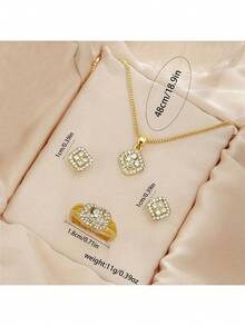 Women's Watch Luxury Rhinestone Quartz Watch Rectangle Pointer Analog Wrist Watch & 4pcs Jewelry Set, Gift For Mom Her - Gold - View 2