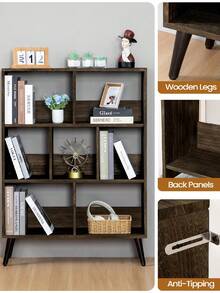 HEXCELEN Scaffale per libri a 4 livelli in legno massello a 7 cubi per riporre oggetti, scaffale retrò della metà del secolo per soggiorno, camera da letto, studio, 24 x 81 x 110 cm, marrone - Castano - Visualizzare 5