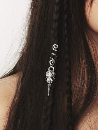 1个银色爱尔兰渡鸦骷髅头，女士朋克风发圈发夹，学习用品，发饰