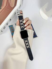 Creative Retro Quần jean Dây đeo đồng hồ Tương thích với Apple Watch Loạt , , , Thiết kế - màu đen - Xem 1