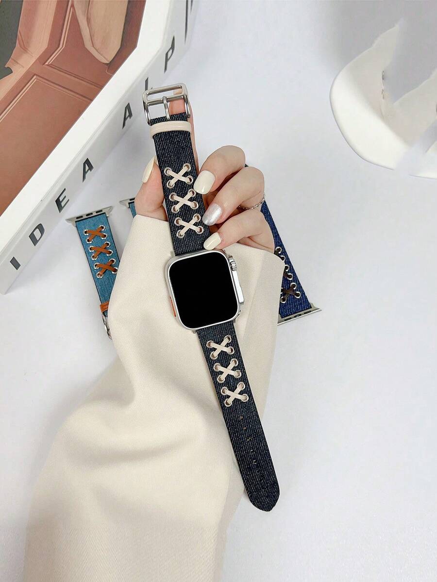 Creative Retro Quần jean Dây đeo đồng hồ Tương thích với Apple Watch Loạt , , , Thiết kế - màu đen - Xem 1