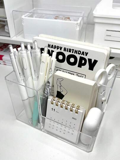 1pc Pen Holder 3 Compartments Clear Pencil Holder Organizer Makeup Brush Holder Back To School,Back To School,School Supplies,Pencil Case,Pencil Pouch,School Bag