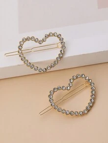 Cute Hair Clip For Teens, With Rhinestone Heart & Frog Shaped Detail On The Side - Gold - View 3