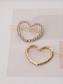 Cute Hair Clip For Teens, With Rhinestone Heart & Frog Shaped Detail On The Side - Gold - View 4