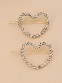 Cute Hair Clip For Teens, With Rhinestone Heart & Frog Shaped Detail On The Side - Gold - View 1