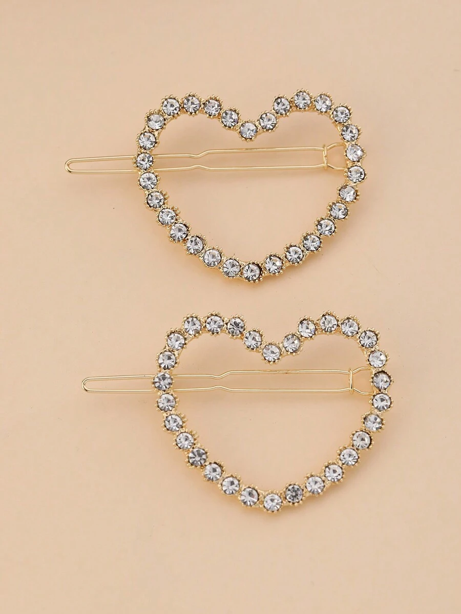 Cute Hair Clip For Teens, With Rhinestone Heart & Frog Shaped Detail On The Side - Gold - View 1