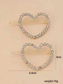 Cute Hair Clip For Teens, With Rhinestone Heart & Frog Shaped Detail On The Side - Gold - View 2