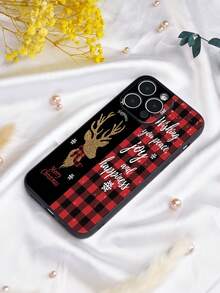 1pc Christmas-themed Tpu Soft Shell With Matte Texture And Straight Edge Design Featuring Red Plaid & Golden Deer Pattern, Fully Wrapped For Anti-dust And Waterproof Protection; Compatible With Iphone 7/8/11/12/13/14/15/x/xr/xs/plus/pro/pro Max/se2/mini Series - Multicolor - View 2