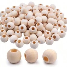 100pcs 12mm Large Hole Natural Wood Beads For Bag Charms Christmas Garlands Photo Clips DIY Craft Home Decor Easy Stringing Supplies ,Unfinished Wooden Bead Assortment With Extra Wide Holes Perfect For Keychains Gift Tags Wall Hangings And Holiday Ornaments Bulk Crafting Materials - Beige - View 2