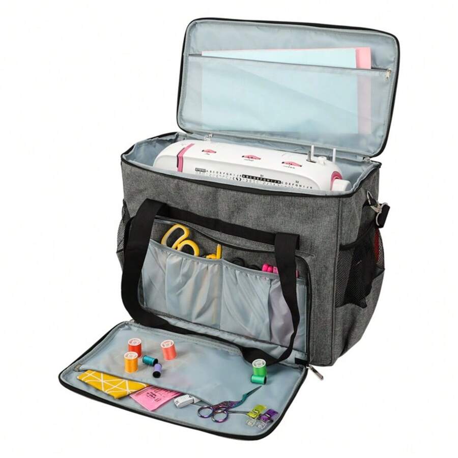 1 Túi Đựng Máy May Màu Xám Túi Bảo Quản Dụng Cụ Phong Cách Đơn Giản Thông Thường Sợi Polyester Dung Tích Lớn Đa Chức Năng Có Dây Kéo Cầm Tay Di Động Thích Hợp Cho Du Lịch, Thích Hợp Cho Hành Lý, Máy Bay - Xám - Xem 1