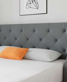 SHA CERLIN Upholstered Platform Bed Frame with 4 Storage Drawers and Wingback Headboard, Diamond Stitched Button Tufted Design, No Box Spring Needed, Grey