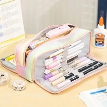 彩虹漸層鉛筆盒3個收納筆袋大容量筆袋盒,適用於女孩化妝包,成年人旅行商務辦公室用,學校用 - 彩色 - 查看 6